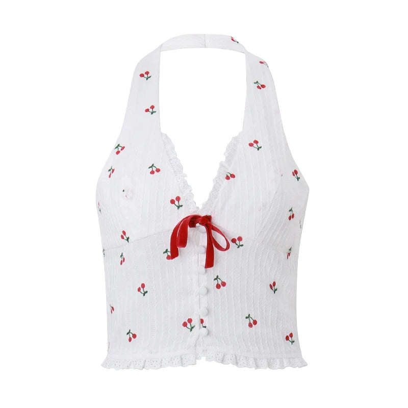 WhereMery Korean Fashion Print Halter Camis Tank Tops