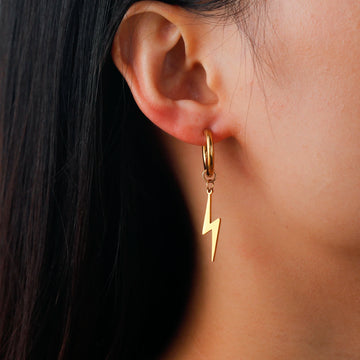 Skyrim Lightning Pendant Drop Earrings | Unisex Stainless Steel Gold Color Hoop Earrings