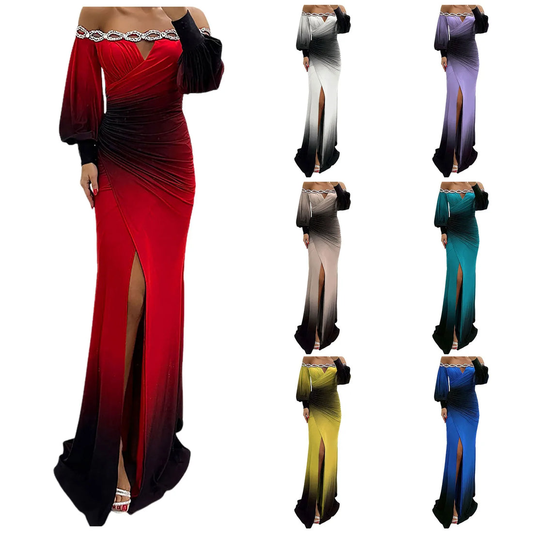 Womens Sexy prom dresses off-the-shoulder long sleeve