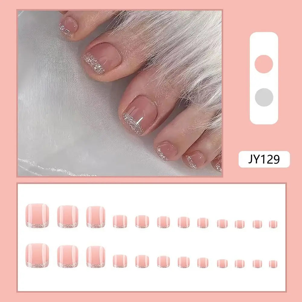 24pcs/box Fashion Aurora Toenails | Super Shiny Short Square Foot Nails | Cat Eye Full Cover