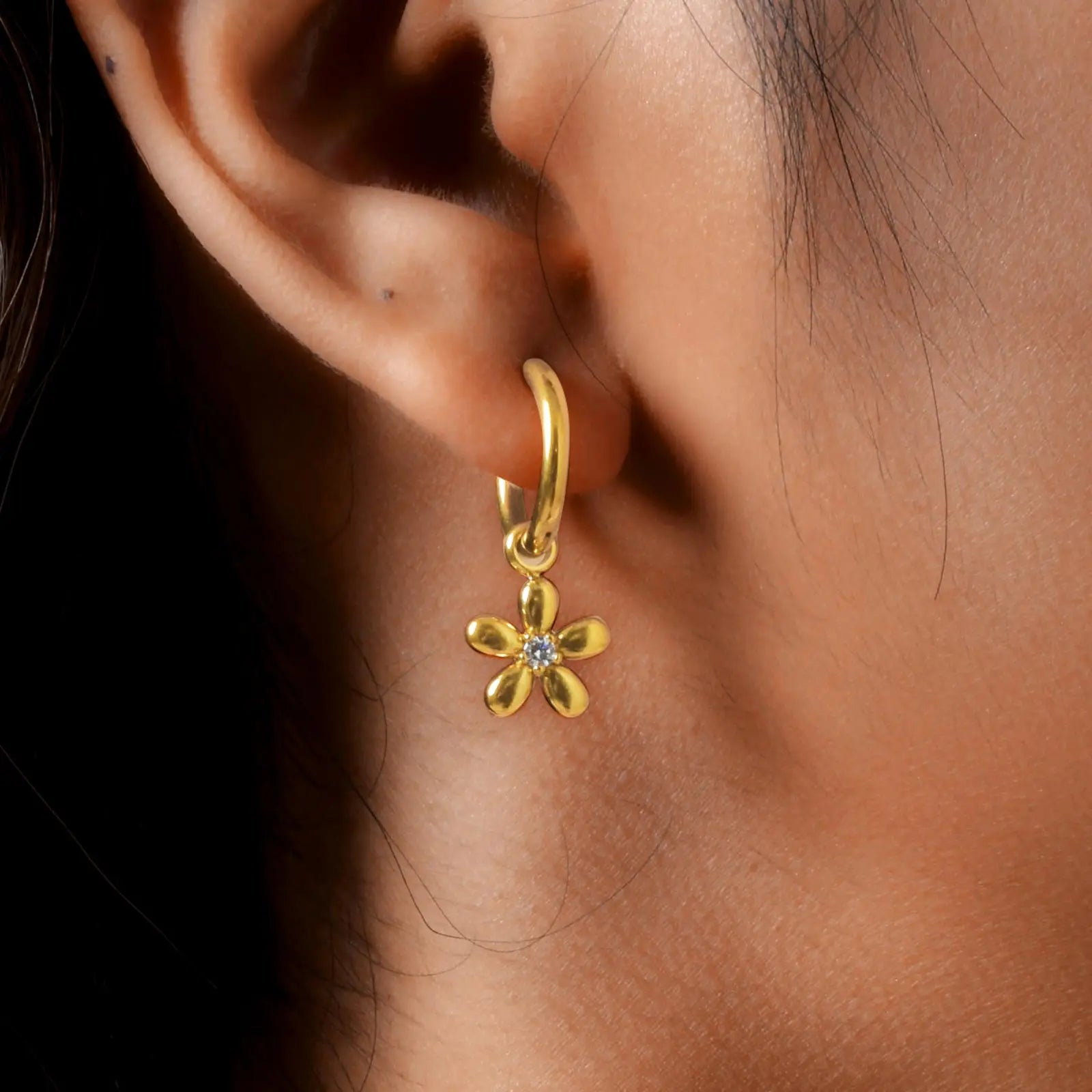 Hoop Earrings With Flower Charm | Gold Color Stainless Steel Earrings | Fashion Jewelry Gift
