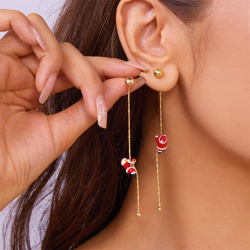 New Design Asymmetric Snowflake Christmas Boot Hat Drop Earrings for Women | long xmas earrings