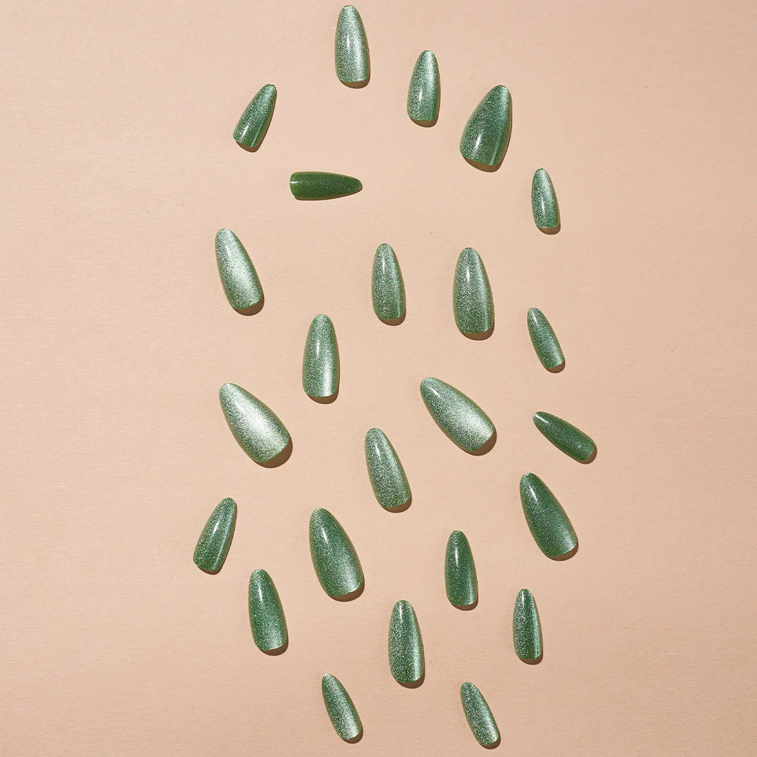 24 Long Almond Cat's Eye Nails | Glitter Aurora Artificial Fake Nails | Press On Round Nail