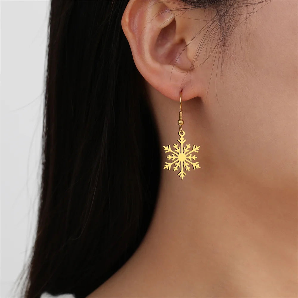 Snowflake Hoop Earrings | Winter Fashion Charms Drop Earrings For Women
