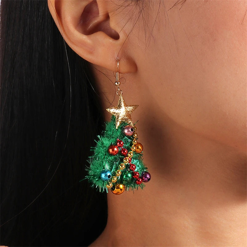 Cute Colorful Christmas Tree Drop Earrings for Women | Festival Christmas Dangle Earrings