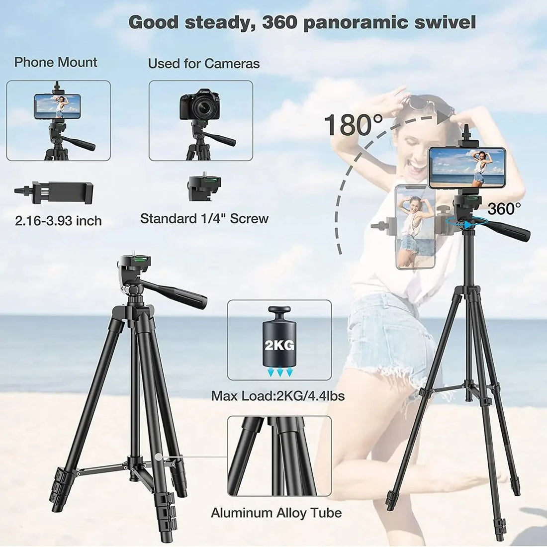 Tripod For Phone Camera | Bluetooth Remote Phone Holder Lightweight Universal Photography