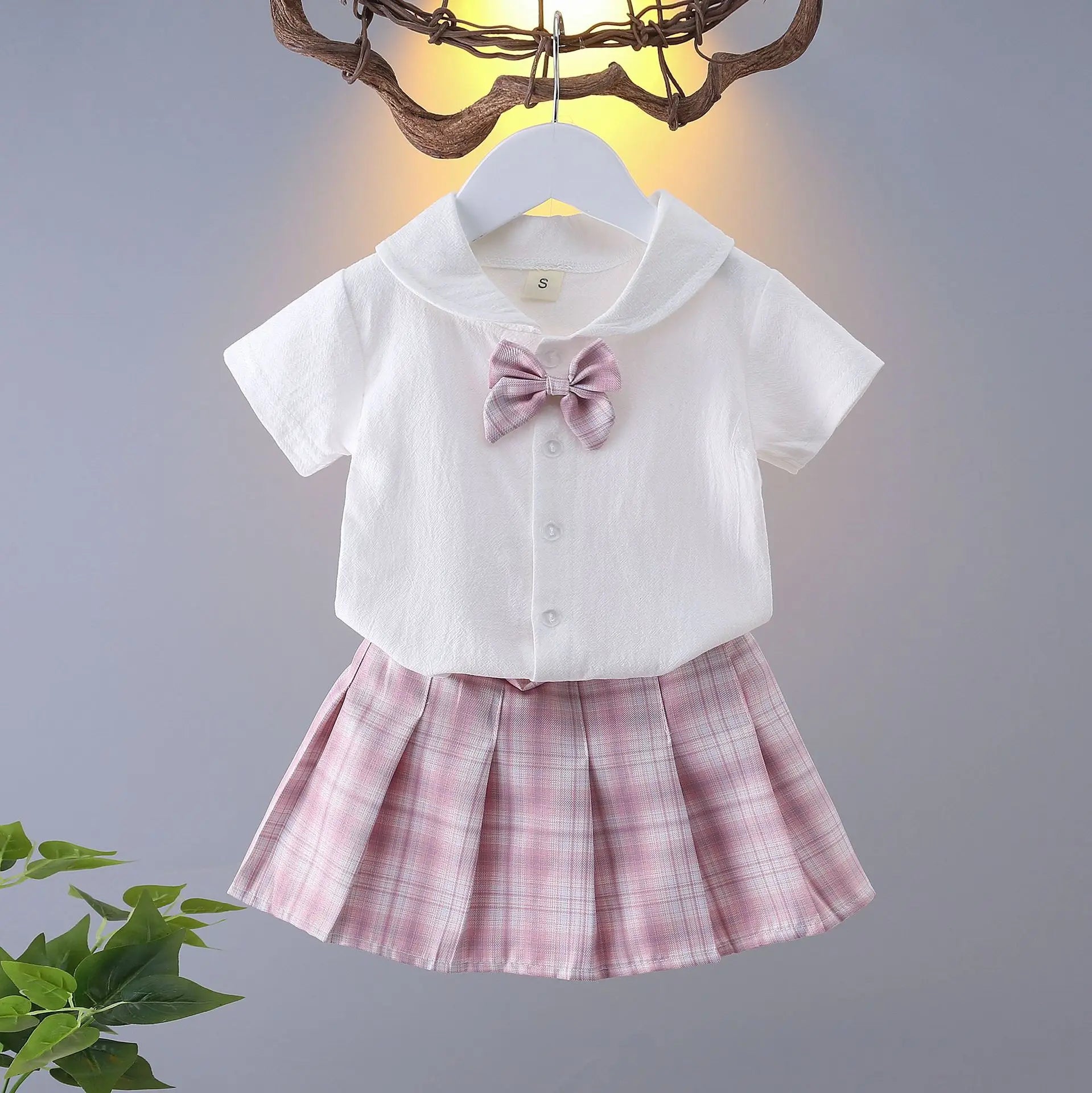 First Day Of School Outfit | Pleated Skirt + Short Sleeves Shirts | Summer Children Big Kids School Sweat Clothes