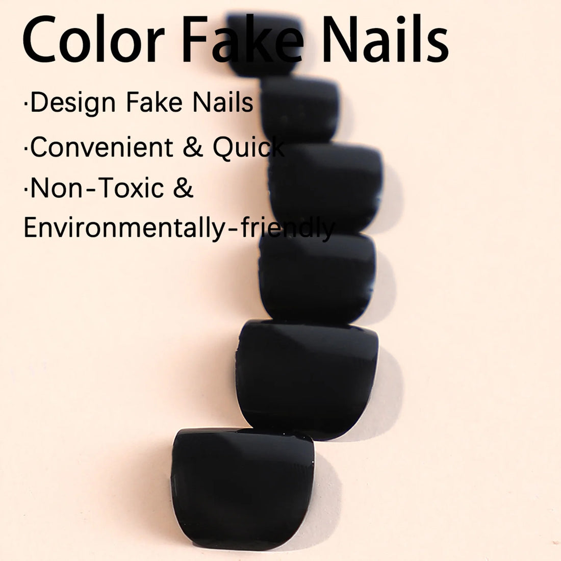 Black Solid Color Press On Toenails |  Black Oiled Glossy Fake Toenails for Daily Use