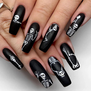 24 Skull Halloween Nails | Halloween Style Press on nails for Girl | Women Halloween Party Wearable False Nails For Gift