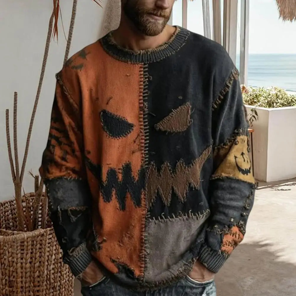 3d Digital Printing Sweater | Halloween Sweaters for women | Patchwork Print Knit Top