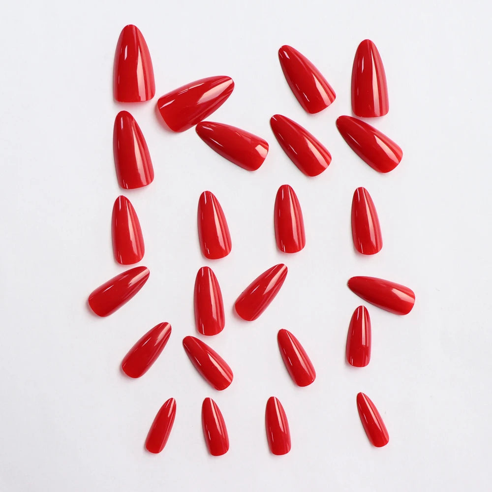 24PCS- Solid color Almond Nails | Full coverage of red, simple and elegant, delicate for fashion girls