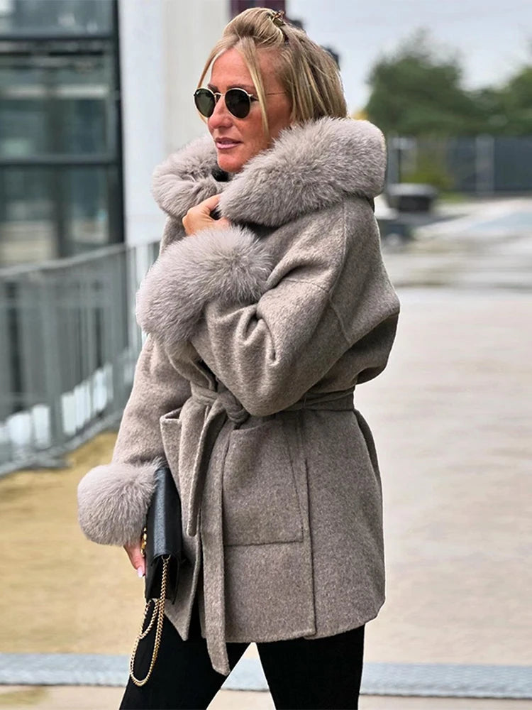 Hooded Winter Coat Women's | Fashion Lapel Lace Up Long Sleeve Warm Loose Jackets