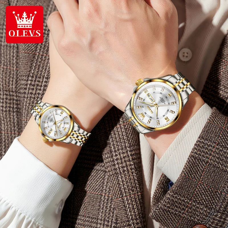 OLEVS Brand Couple Watch | Waterproof Fashion Luxury Quartz Date Watch