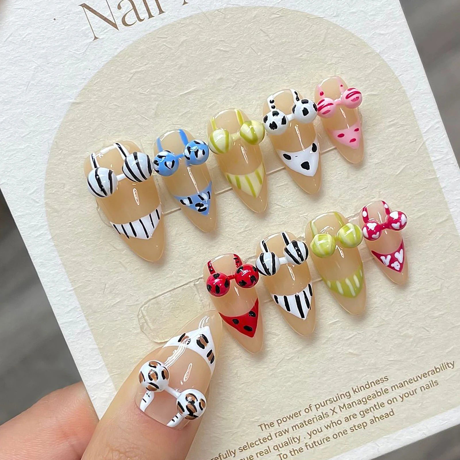 Bikini Nails | Handmade Press on Nails with 3D Bikini Design | Summer Beach Style False Nails