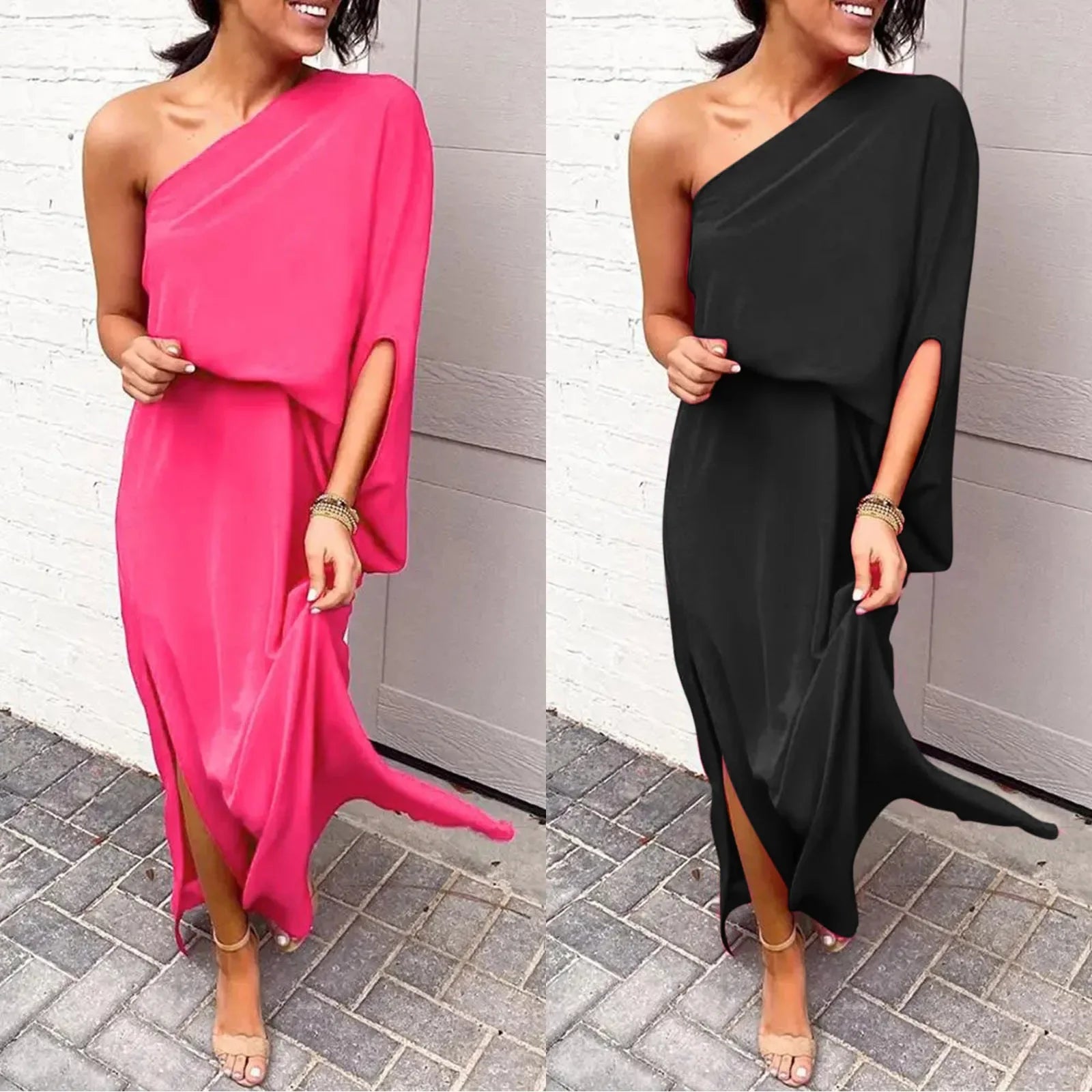 Graceful Summer Dress with One Shoulder and Flattering Split Hem