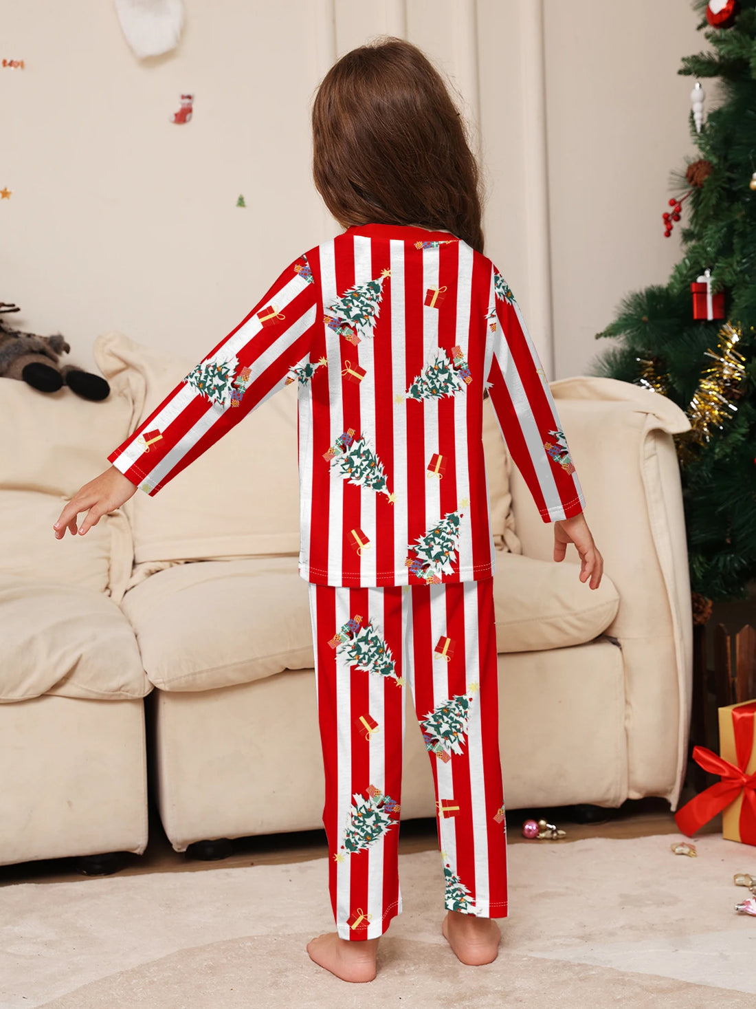 Matching Family Christmas Sleepwear - Red - White Striped Christmas Tree - Printed Pajamas