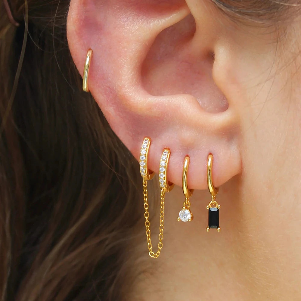 4pcs Earrings Set for Women | Two Hole Round Circle Gold Color Hoop Earring