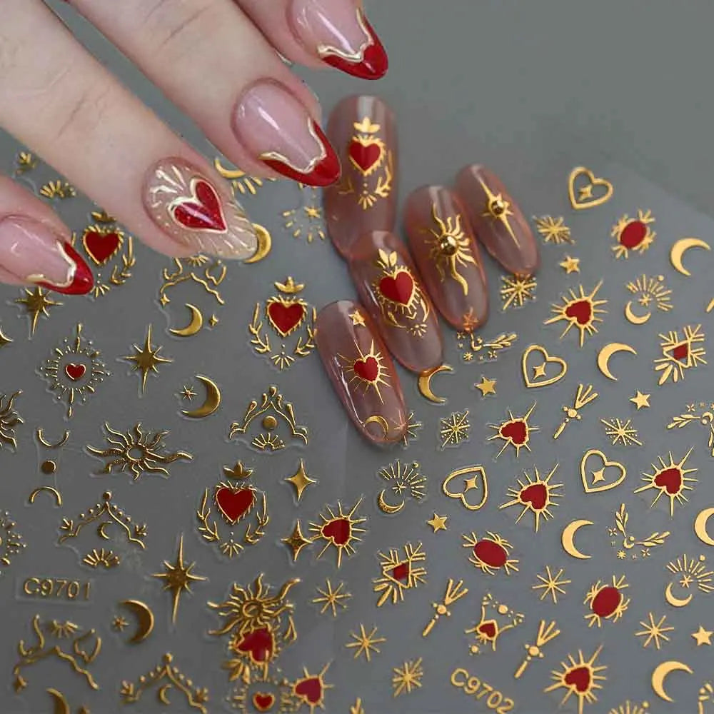 1  Unit 3D Heart Nail Art |  Bronzing Gold Love Heart Nail Art Stickers | Y2K Manicure