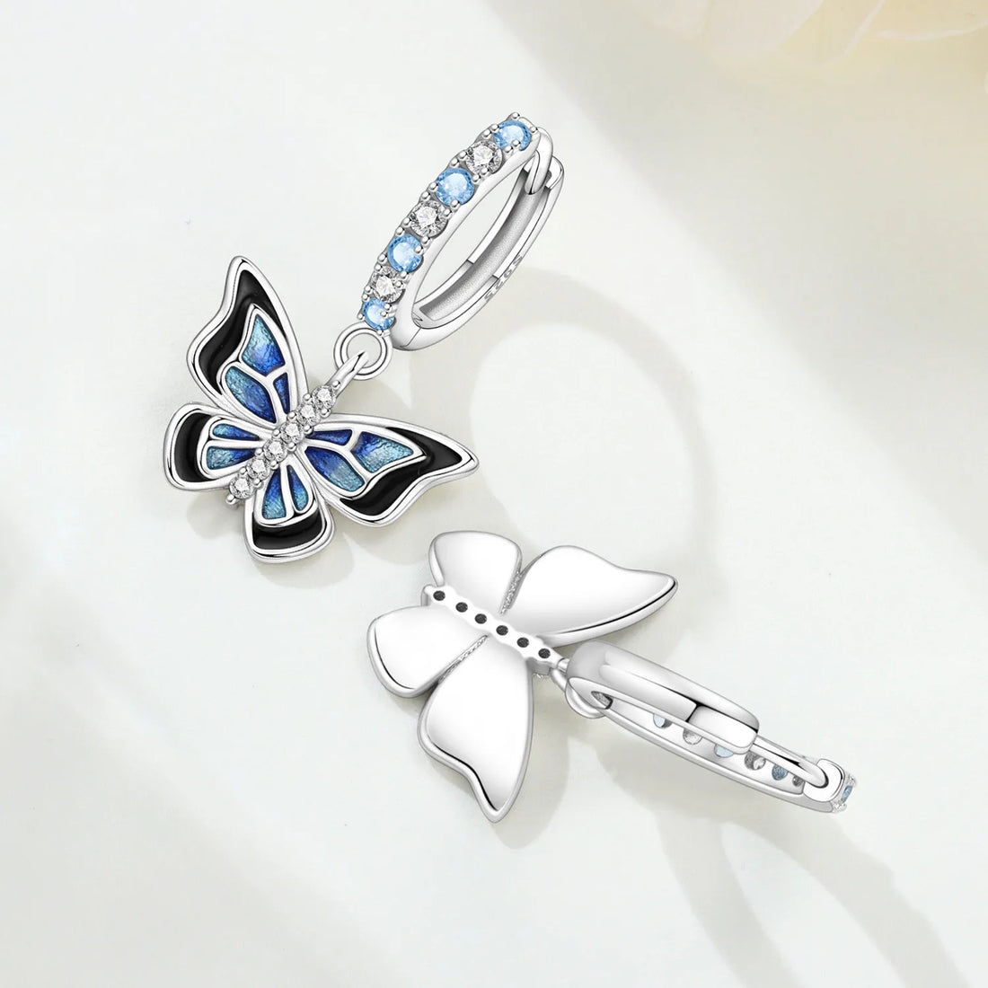 Blue Butterfly Earrings | Heart Flower Leaf Design Women Party Jewelry Gift | Ear Loops