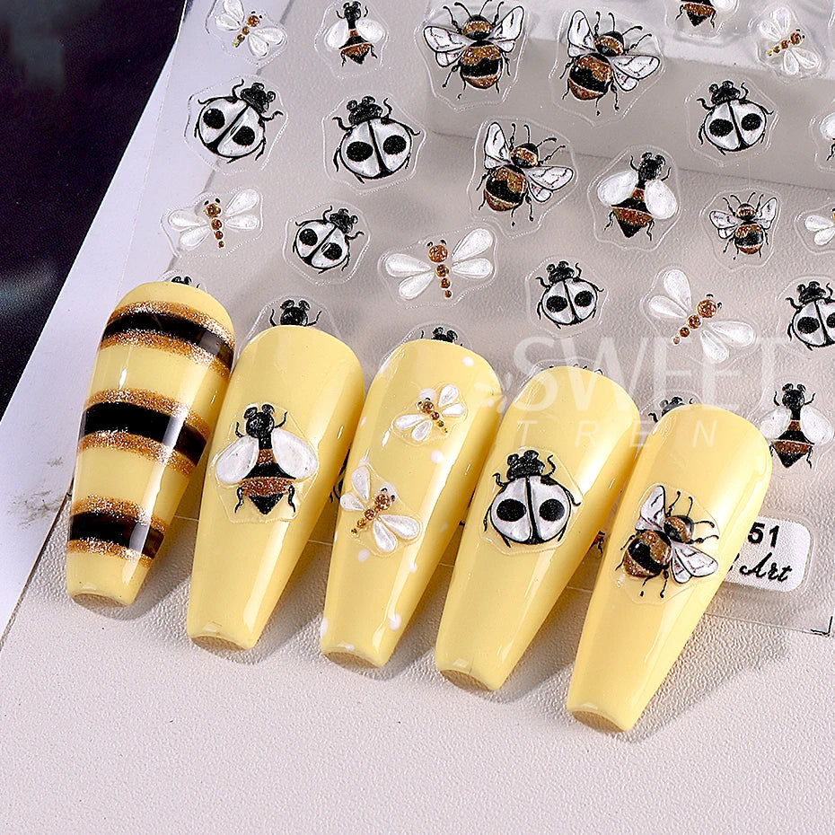5D Relief Ladybug Nail Stickers | Summer Nail Sliders