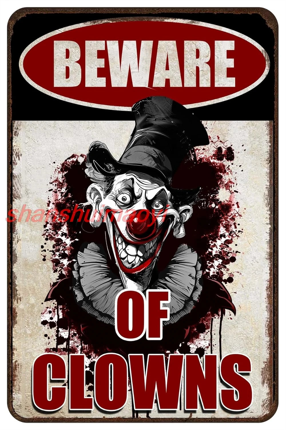Horror Art Prints | Creepy Stuff Scary Clown Decor For Circus Yard Warning | Metal Sign