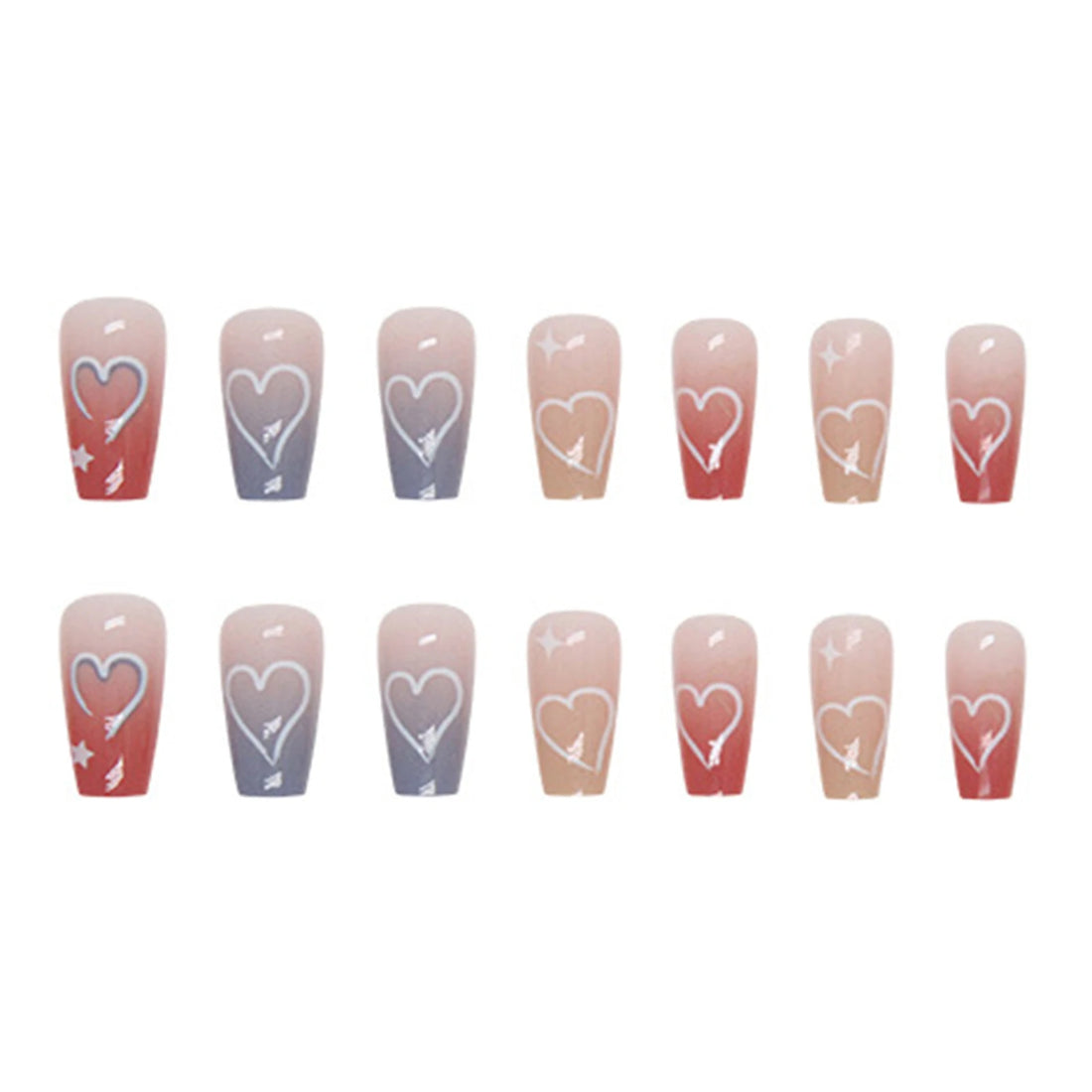 24 Light Pink Nails Natural | Love Printed Fake Nail Tips for Girl | Korean Cute False Nails