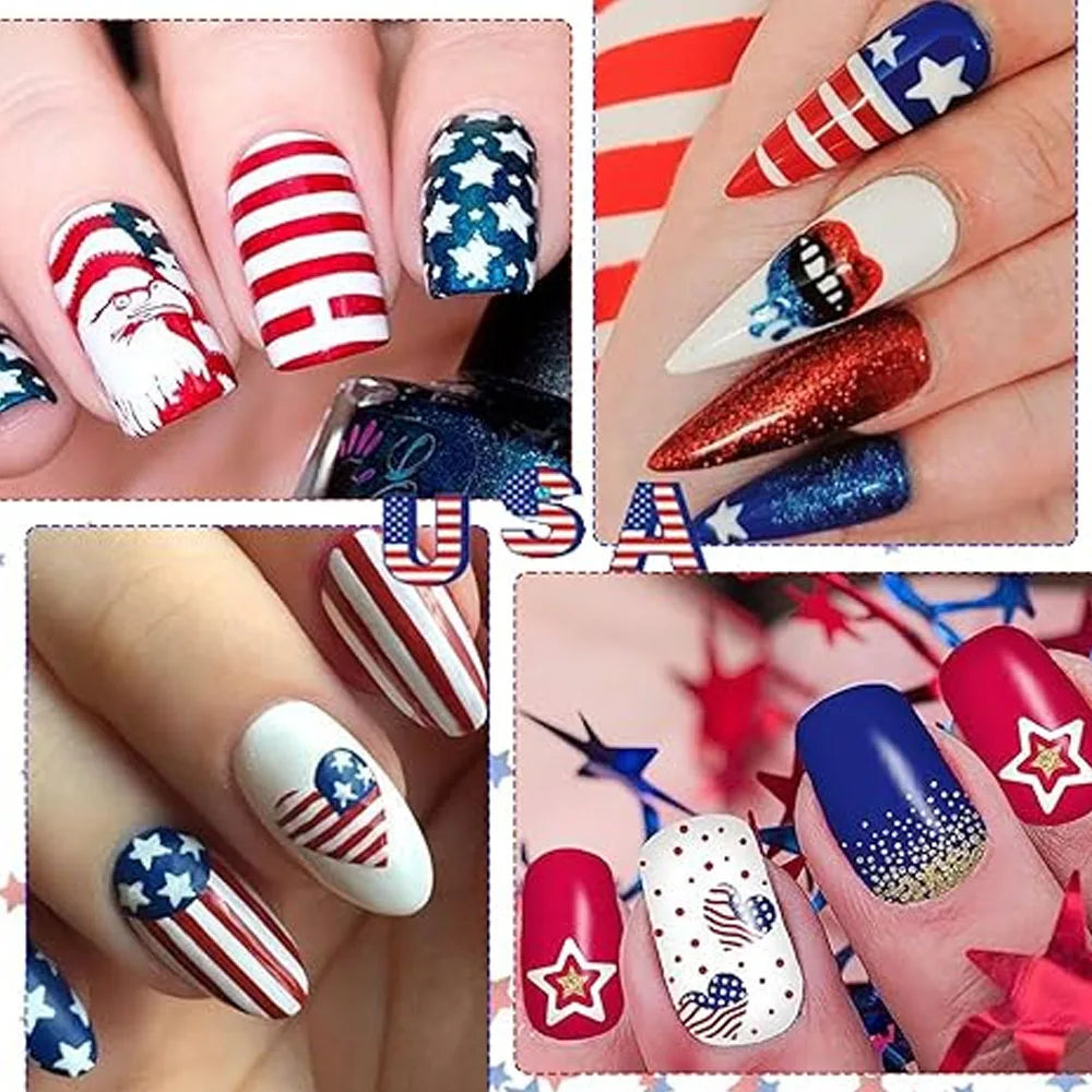 8pcs/Set July 4th Patriotic Nail Art Stickers 3D Stars