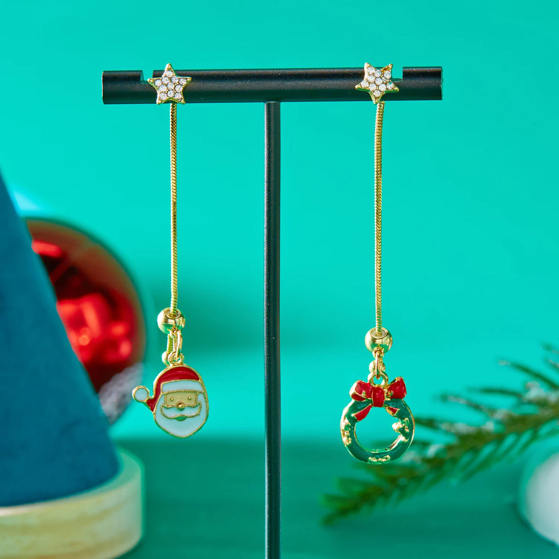 Moving Santa Claus tassel charm drop earrings | Earring New Year Jewelry