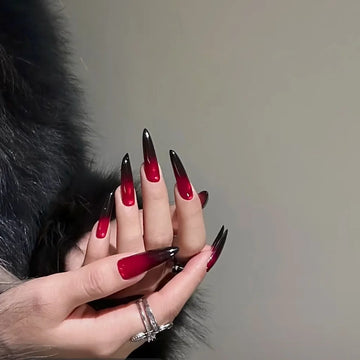 24 y2k Stiletto Nails |  Press On Long Stiletto Cool Y2k False Nails | Black Red Gradient French