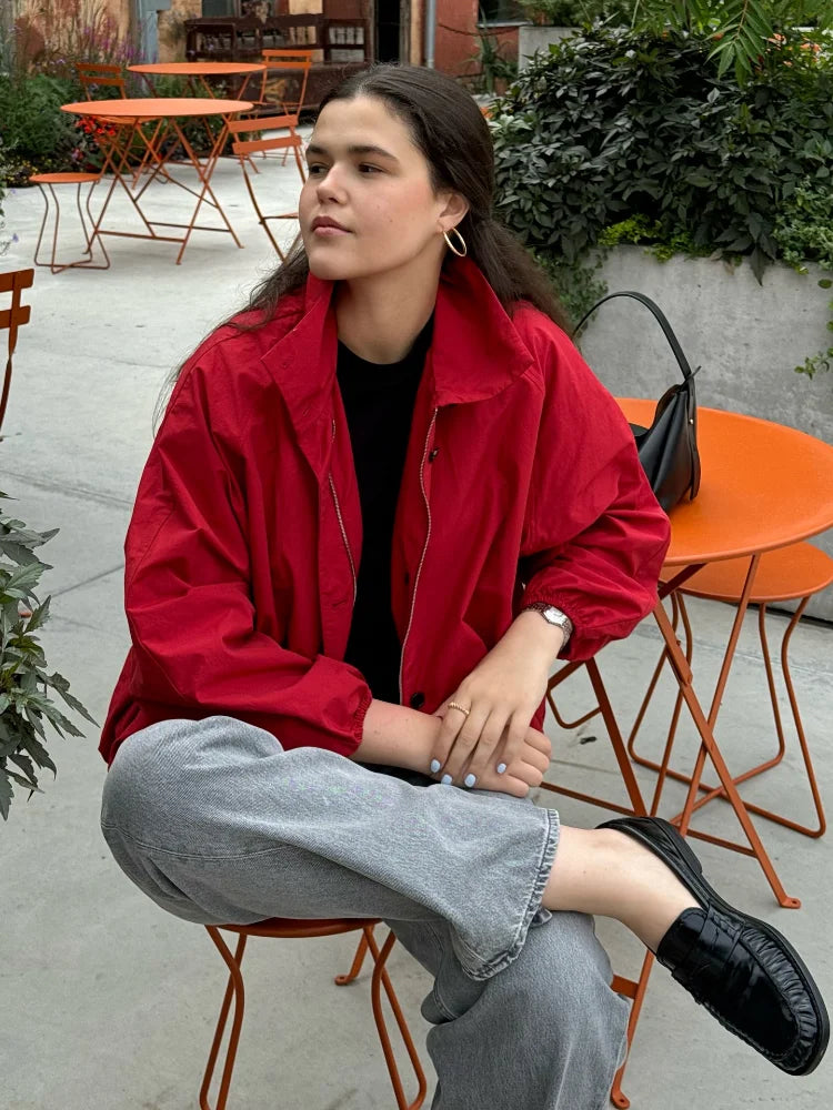 Long Sleeve Bomber Jacket | Elegant Red Jacket Women | Chic Outerwear