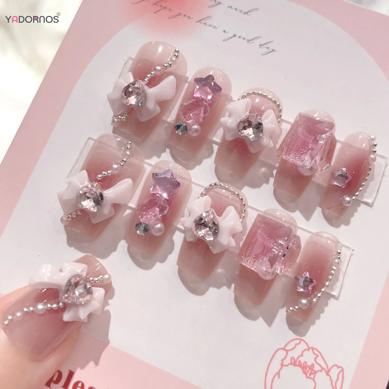 Diamond & Pearl 3D Design Press-On Nail Tips