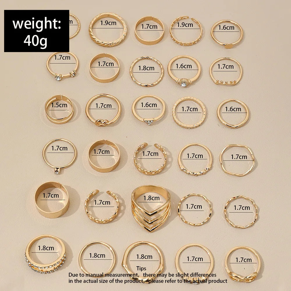 30Pcs Bohemian Geometric Knuckle Rings Set For Women | Gold Silver Color Finger Ring
