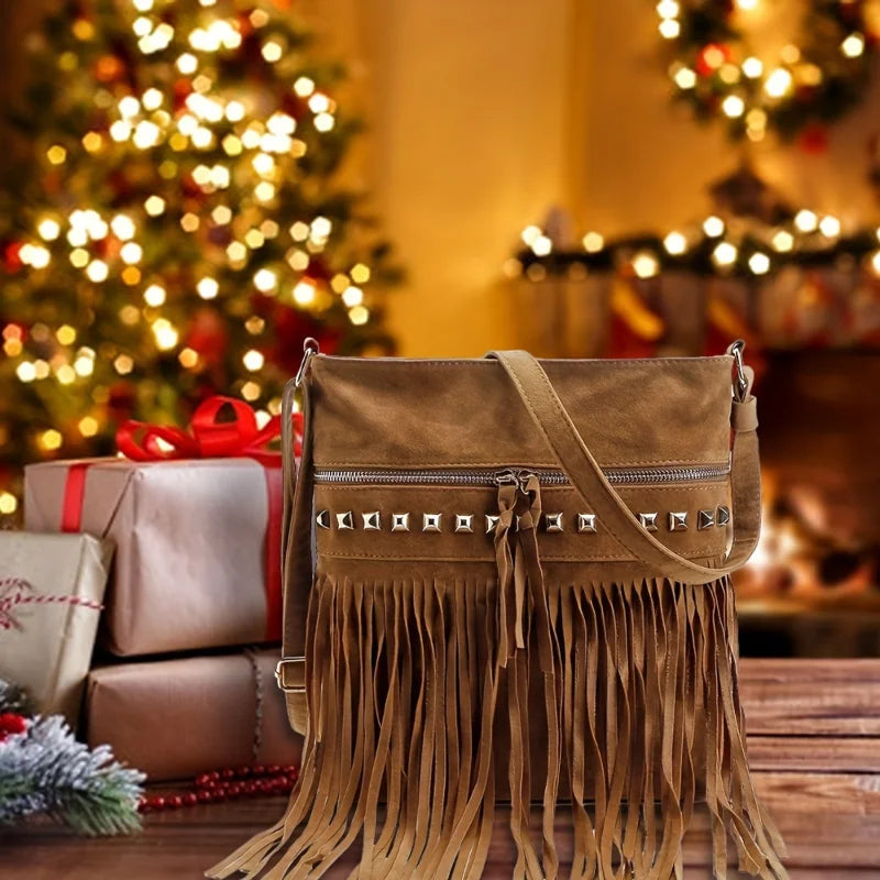 Vintage Tassel Crossbody big shoulder bags for ladies | Ethnic Style Faux Suede Square Purse Best Gifts