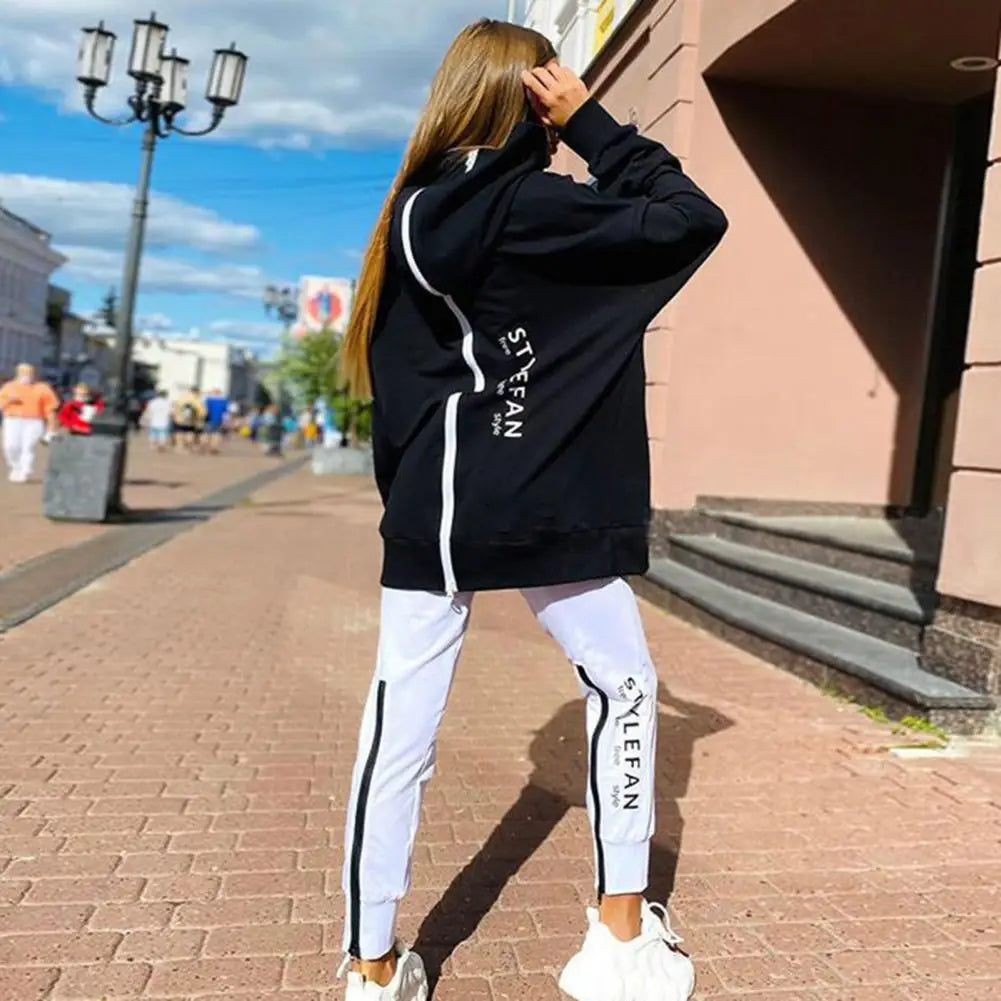 Women Tracksuit Set | Winter Back Zipper Letter Print Hooded Sweatshirt Jogging Pants Set