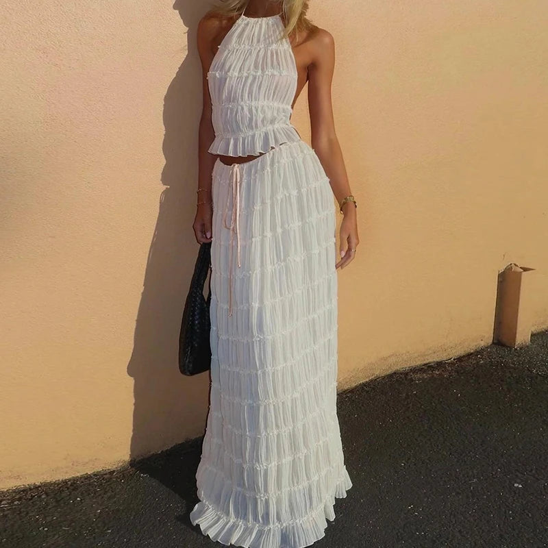 Women Backless Boho Dress Suit | 2 Piece Beach Holiday Outfits Vintage