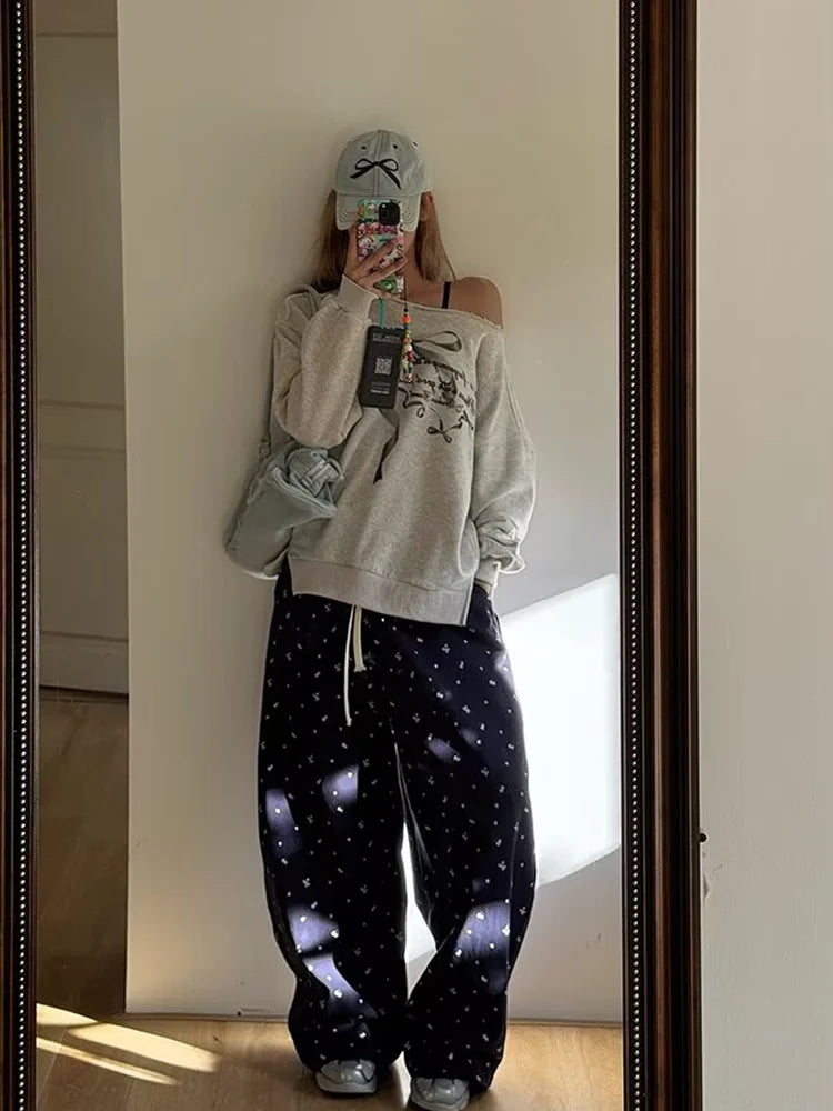 Floral Trousers Wide Leg | Vintage Loose Slimming High Waist Straight Casual  Long Pants
