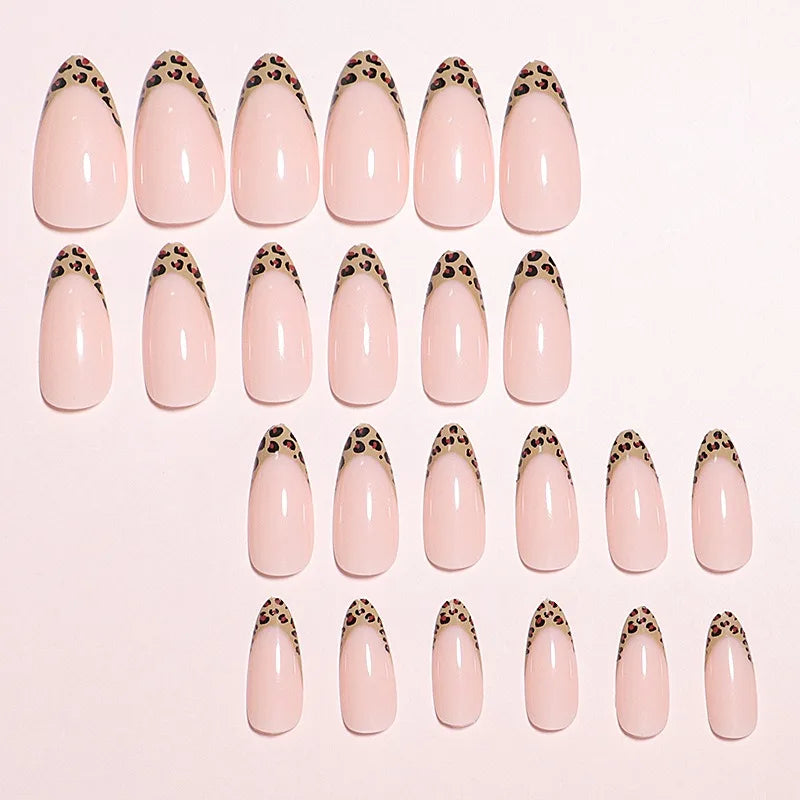 24 Leopard Print French Tip Nails | Mid-Length Realistic Fake Nails