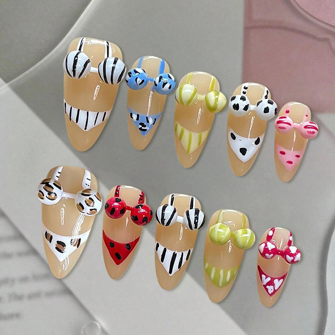 Bikini Nails | Handmade Press on Nails with 3D Bikini Design | Summer Beach Style False Nails