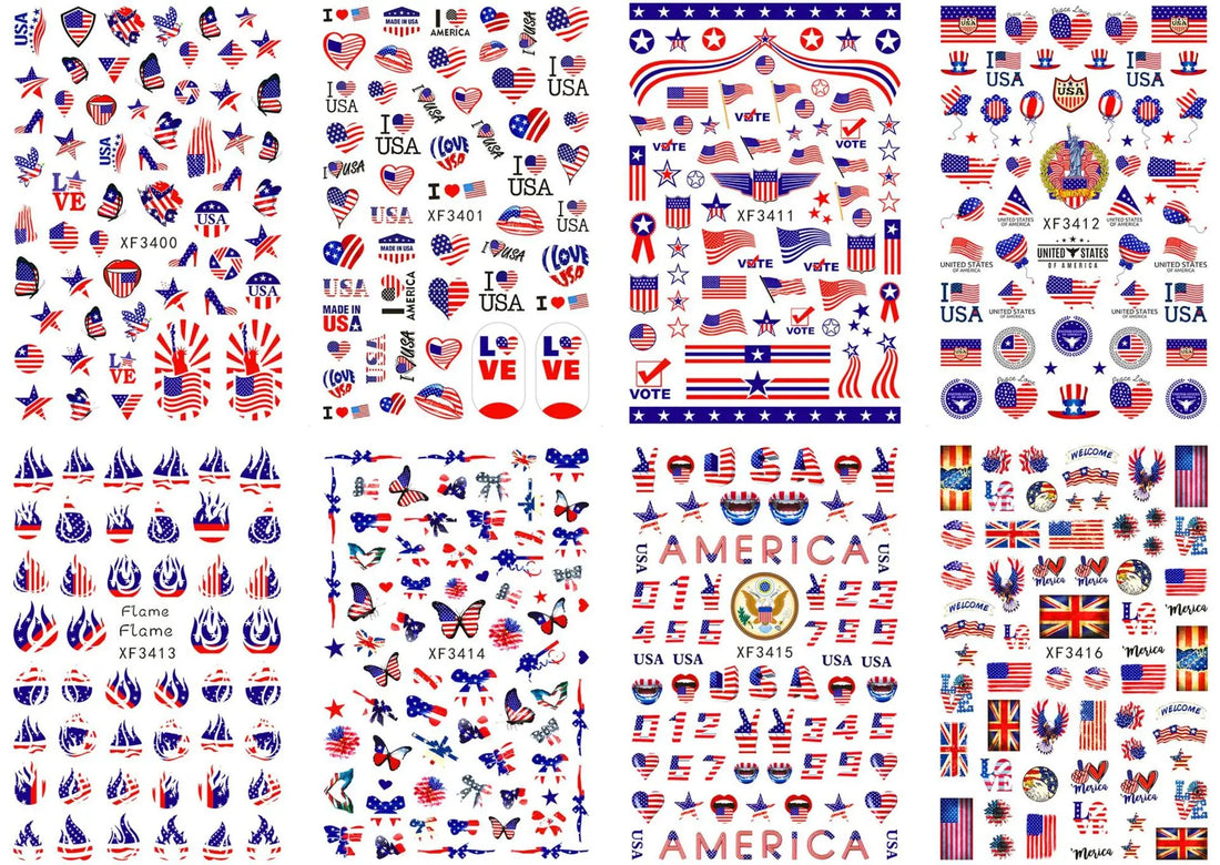 8 Sheets/lot Celebrate Independence Day Nail Art Stickers