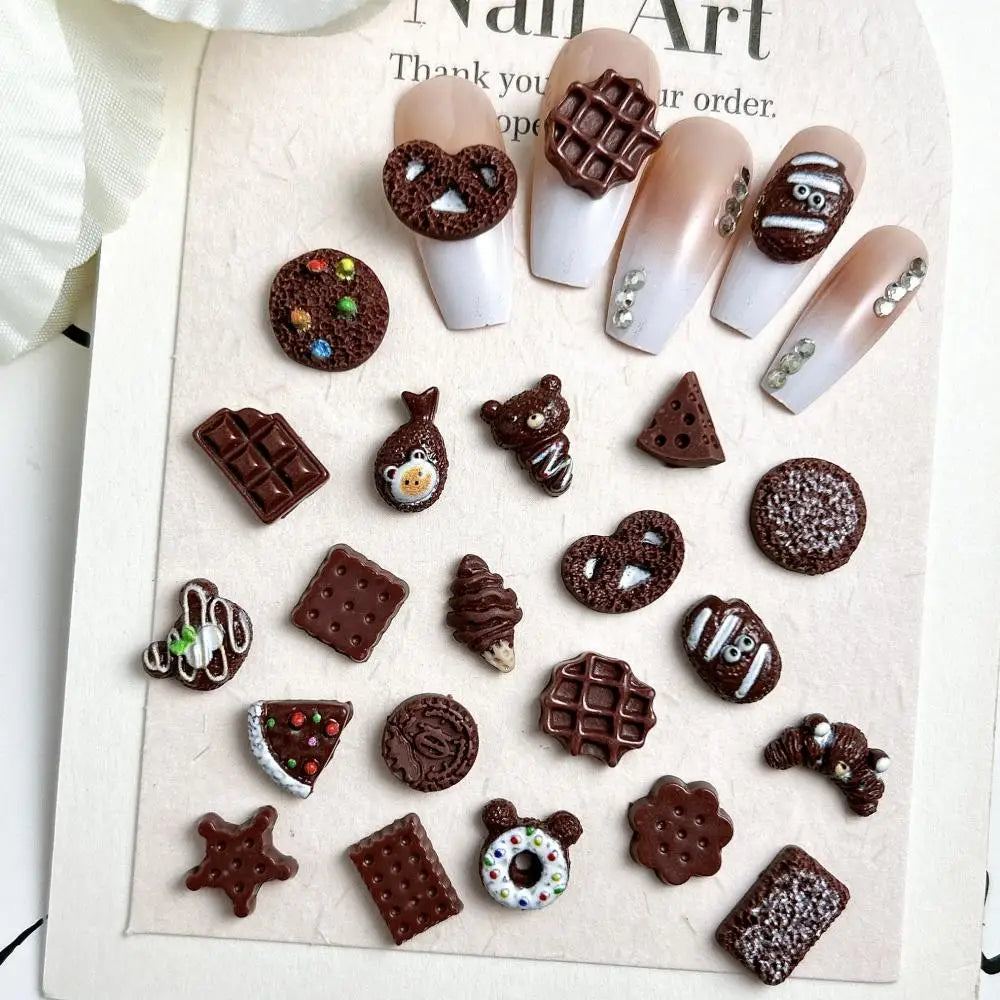 Chocolate nails | Simulated Chocolate Dessert Series Nail Charms | Cartoon DIY Hairpin Nails
