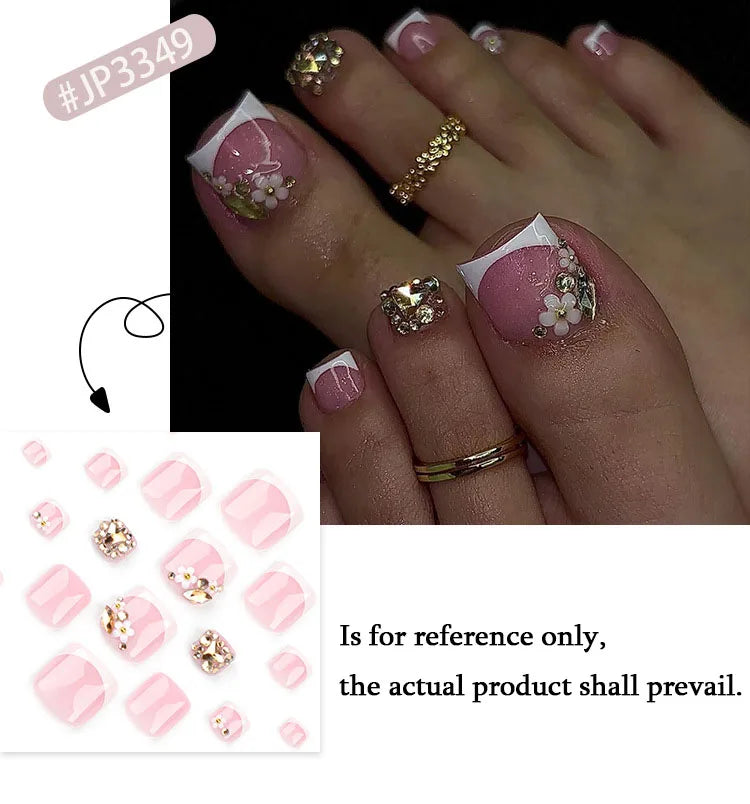 White French Nude Pink Short Fake Toenails