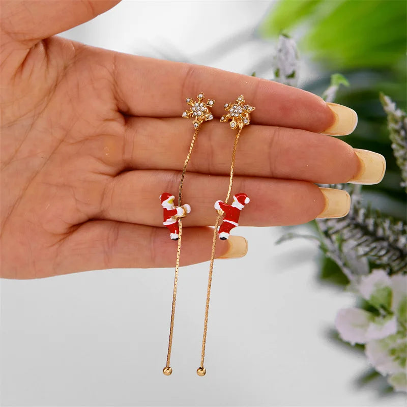 Christmas Themed Earrings | New Design Moving Santa Claus Tassel Dangle Earrings