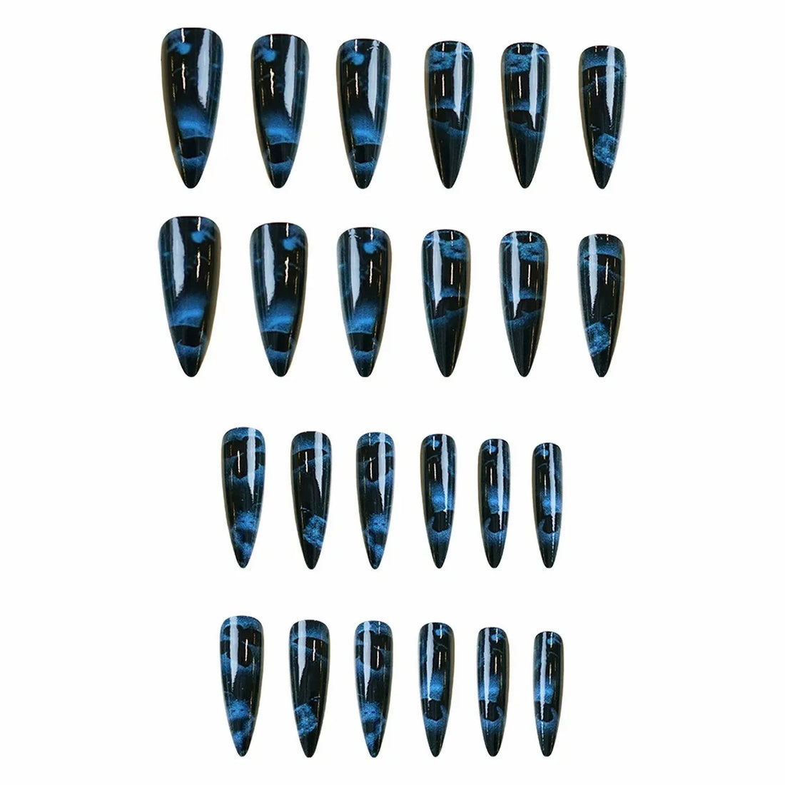 24 Dark Blue Butterfly Nails | Y2k False Nails | Spicy Girls Gradient French Pointed Fake Nails