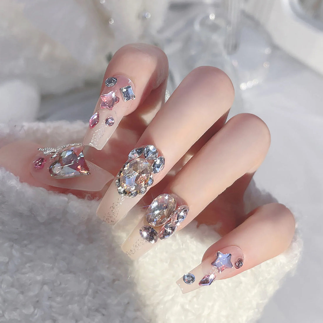 24 PCS * Jelly glue Glitter Summer Nails |  Comfort Fake Nails for Manicure Lovers