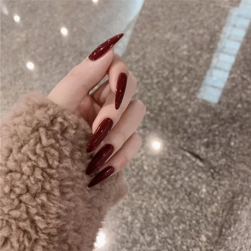 24 Red Stiletto Nails | Glossy Press on Nails Wearable Full Cover False Nail