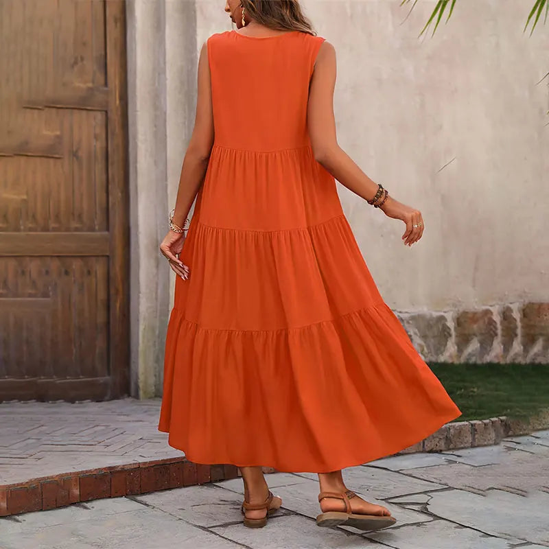 Women's Summer V-Neck Ruffle Maxi Dress
