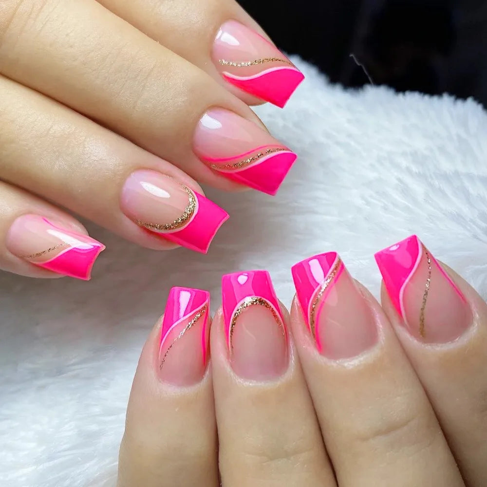 1 Set Spring Rainbow Nails | Square False Nails Set | Full Cover Press on Nails DIY