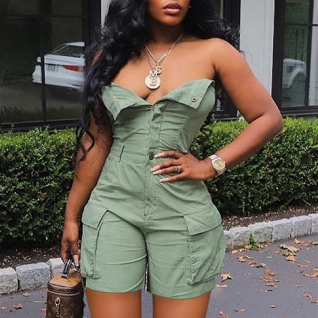 Denim Jumpsuit Outfit Ideas | One Piece Strapless Sleeveless Jeans Overalls Pants