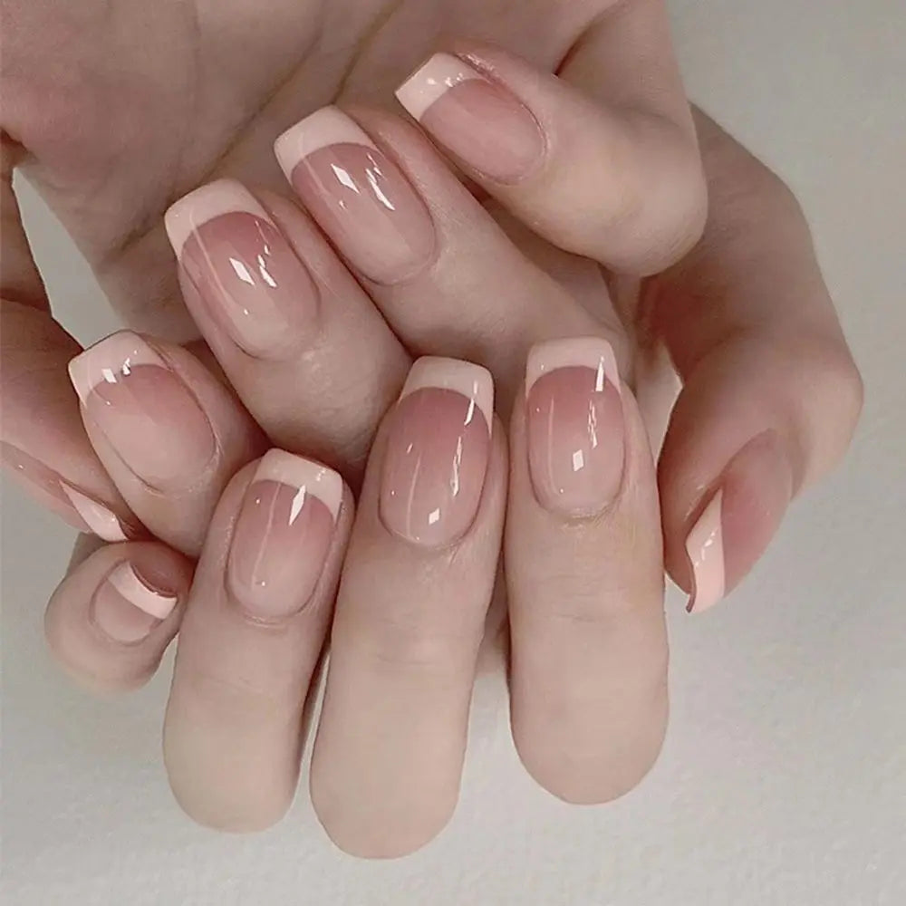 24 Elegant Fall Nails | Short Square French Fake Nail With Glue | Artificial Pink Nail