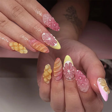 24Pcs Fresh Pink And Orange French Tip Almond Nails
